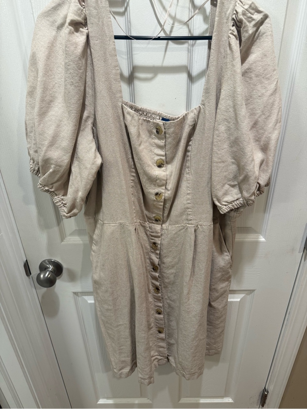 Old Navy Neutral Beige Button-Front Midi Dress